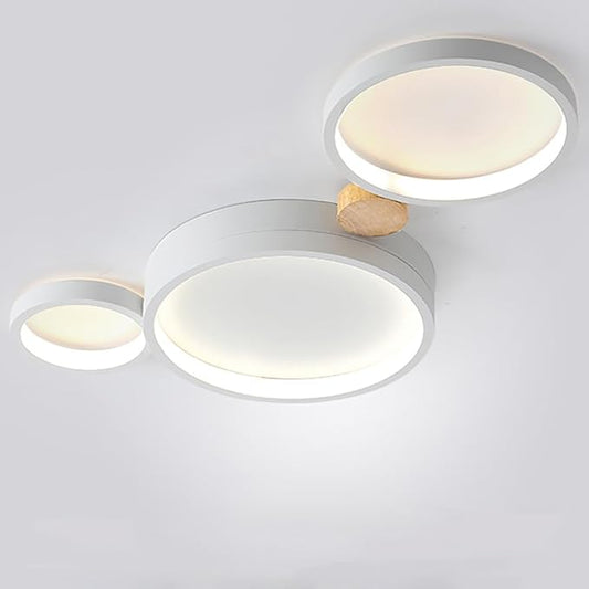 3-Lights LED Ceiling Light Fixture,22 Inch Modern Ceiling Lights Flush Mount Wooden 20W Dimmable Chandelier for Living Room Bedroom Kitchen,3000K/4000K/6000K Temperatures Selectable White