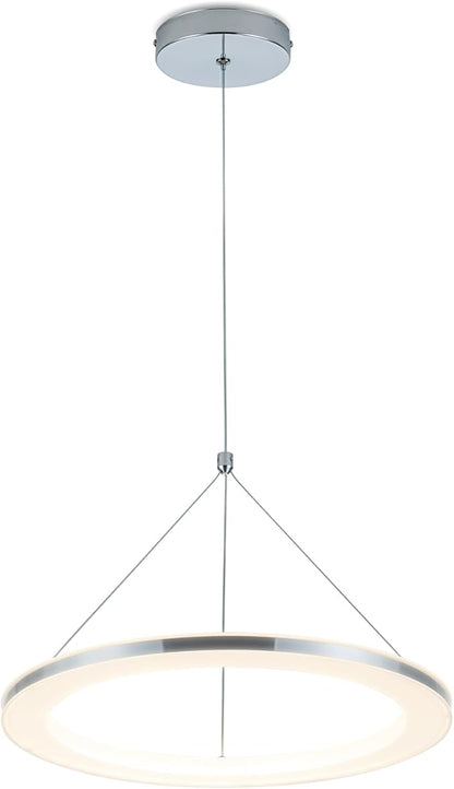 CHYING LED Pendant Lights Kitchen Island, 15.8" 18W Warm White Modern Ring Chandelier, Adjustable Height Silver Hanging Pendant Ceiling Light for Dining Room Bedroom Hallway Entryway, 3000K