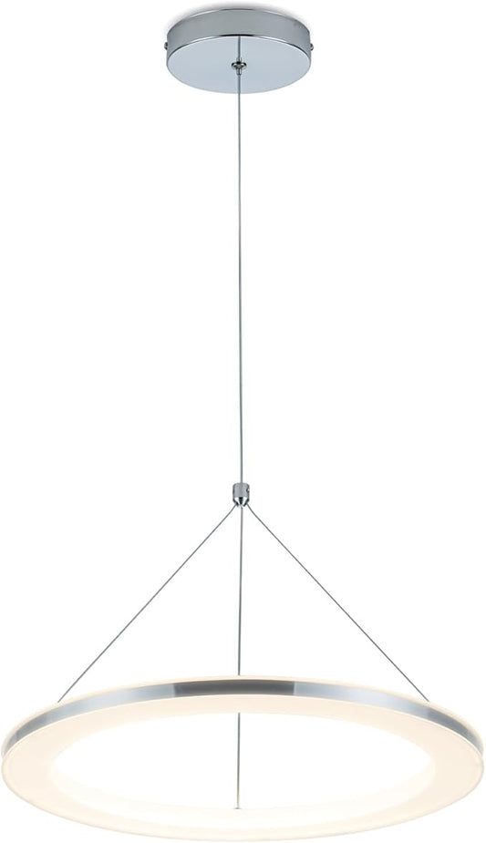 CHYING LED Pendant Lights Kitchen Island, 15.8" 18W Warm White Modern Ring Chandelier, Adjustable Height Silver Hanging Pendant Ceiling Light for Dining Room Bedroom Hallway Entryway, 3000K
