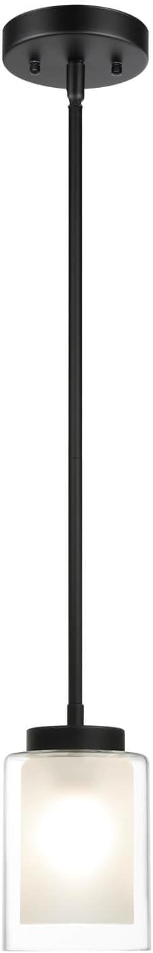 XiNBEi Lighting Black Pendant Light, Modern Adjustable Hanging Pendant Lighting Glass Kitchen Island Lights for Bar Dining Room Kitchen Sink XB-P1195-MB