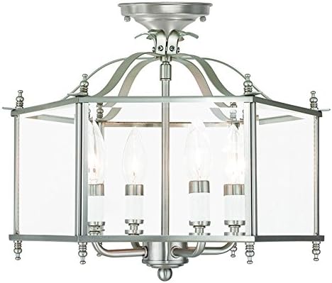 Livex Lighting 4398-91 Livingston 4-Light Convertible Hanging Lantern/Ceiling Mount, Brushed Nickel, 15.5"L x 15.5"W