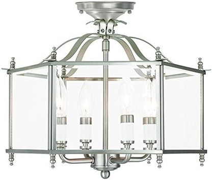 Livex Lighting 4398-91 Livingston 4-Light Convertible Hanging Lantern/Ceiling Mount, Brushed Nickel, 15.5"L x 15.5"W