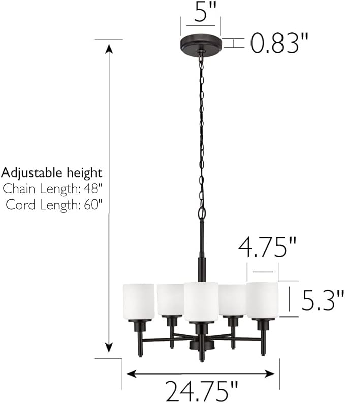 Design House 556639-BLK Aubrey Transitional 5-Light Indoor Chandelier Dimmable Frosted Glass for Entryway Dining Room Foyer, Matte Black