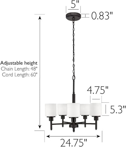 Design House 556639-BLK Aubrey Transitional 5-Light Indoor Chandelier Dimmable Frosted Glass for Entryway Dining Room Foyer, Matte Black