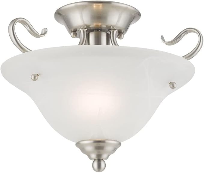 Livex Lighting 6109-91 Coronado 1 Light Brushed Nickel Semi Flush with White Alabaster Glass