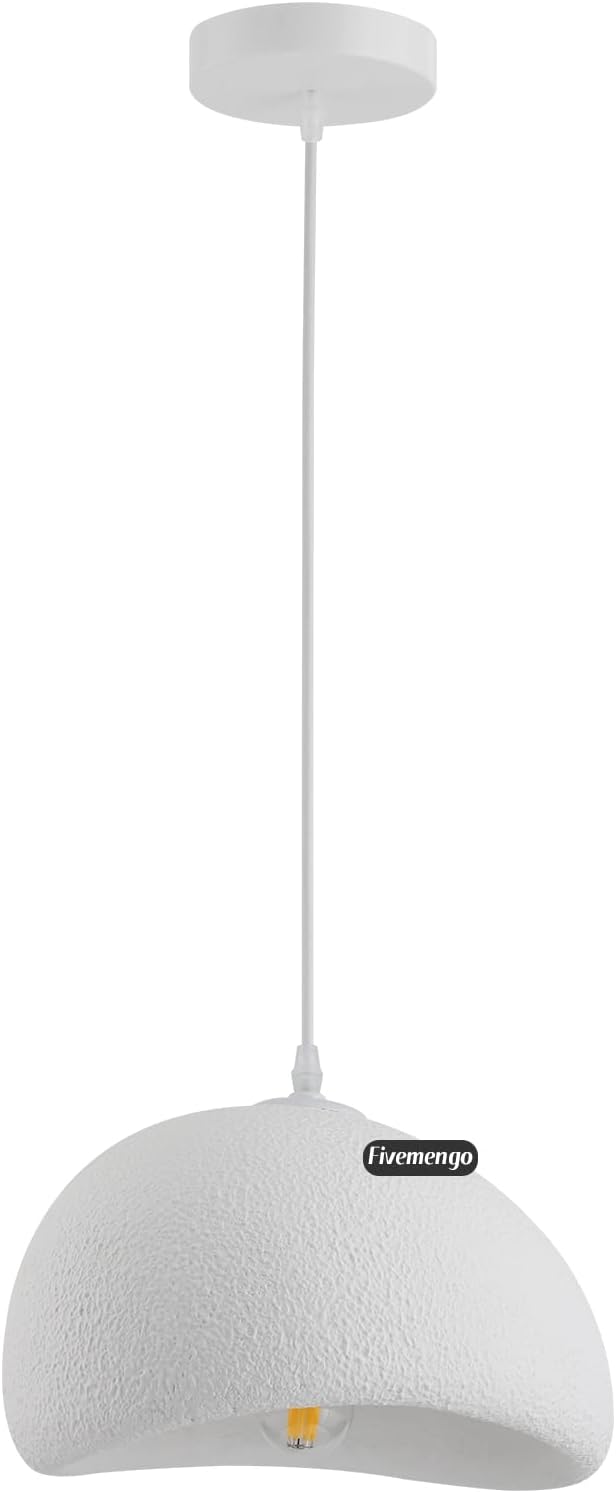 11.8in Wabi Sabi Pendant Light, Kitchen Island Lighting Fixture Ceiling Mount Japanese Lamp Japandi Chandelier for Dining Living Room Hallway Bedroom Restaurant Hanging Lamp, White 1 Pack