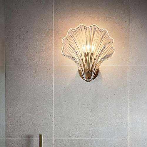 LITFAD Single-Bulb Sleeping Room Sconce Light Contemporary Scallop Shade Glass Wall Mount Lighting Creative LED Wall Lamp Bedside Lamp for Bedroom Hotel Restaurant Corridor, Clear