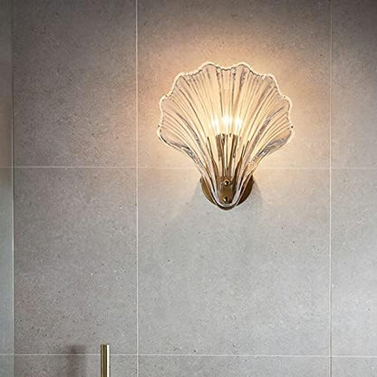 LITFAD Single-Bulb Sleeping Room Sconce Light Contemporary Scallop Shade Glass Wall Mount Lighting Creative LED Wall Lamp Bedside Lamp for Bedroom Hotel Restaurant Corridor, Clear