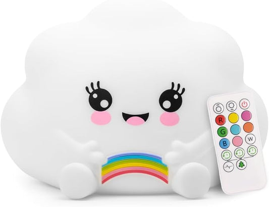 Lumipets Cloud Squishy Night Light for Kids | Soft Silicone Bedside Mood Lamp with Remote & Tap Control | Rechargeable Color Changing Night Light for Boys & Girls | Portable Nightlight with USB Cord