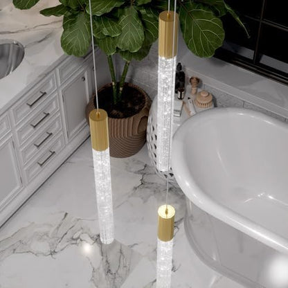 LED Modern Bubble Crystal Pendant Light for Kitchen Island Dining Room Living Room Foyer Remote Dimmable Gold Hanging Ceiling Fixture
