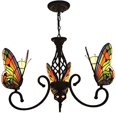 Pendant Lighting LED Chandelier Light Antique Tiffany Style Stained Glass with Butterfly Shaped Lamp Shade Hanging Light for Dining Living Cafe Room Restaurant - TYP A-Butterfly -3 Lights