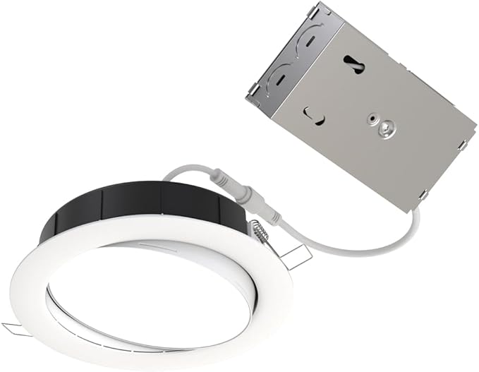 Juno LED Shower Light, Adjustable 6 Inch Wafer Downlight, Switchable Color Temperature 2700K/3000K/3500K/4000K/5000K, 90+ CRI, Matte White, 6-Inch