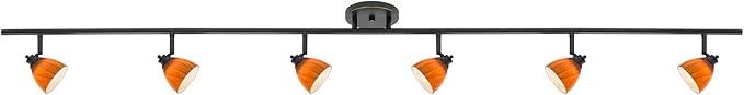 6-Light Fixed Track Lighting Kit Dark Bronze Finished Amber Cloud Glass Shades D168-66-DB-AMC