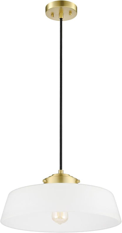 GLOBE Electric 67000098 1-Light Pendant Light Fixture, Brass Finish, Frosted Glass Shade, Black Braided Fabric Cord, Living Room Pendant Light, Kitchen Island Lighting, Hanging Lights for Bedroom