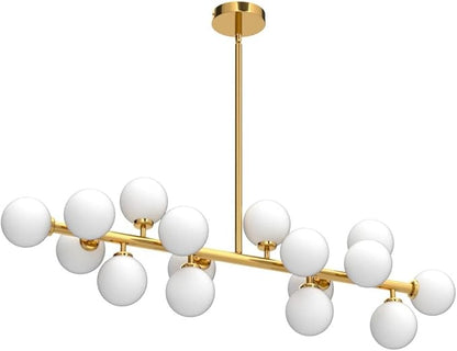 Gold Dining Room Chandelier Over Table Mid Century Modern Chandelier White Glass Globe Lampshade Linear Pendant Lighting Fixture for Living Room Dining Table 16 Lights