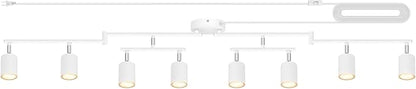 Track Lighting Plug in, LED Track Lighting Fixtures Ceiling Kit, White 8-Light Ceiling Light Plug-in, Wall Light with 15ft Power Cord, Rotatable Kitchen Spotlight for Bedroom(GU10 Socket, NO Bulb)