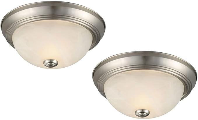Design House 2-Pack Flush Mount Ceiling Light, 2-Light Traditional Fixture, Satin Nickel with Alabaster Glass, Dimmable, for Bedroom, Hallway, Entryway, 587527