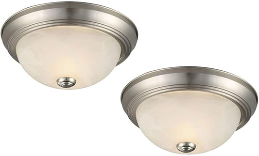 Design House 2-Pack Flush Mount Ceiling Light, 2-Light Traditional Fixture, Satin Nickel with Alabaster Glass, Dimmable, for Bedroom, Hallway, Entryway, 587527