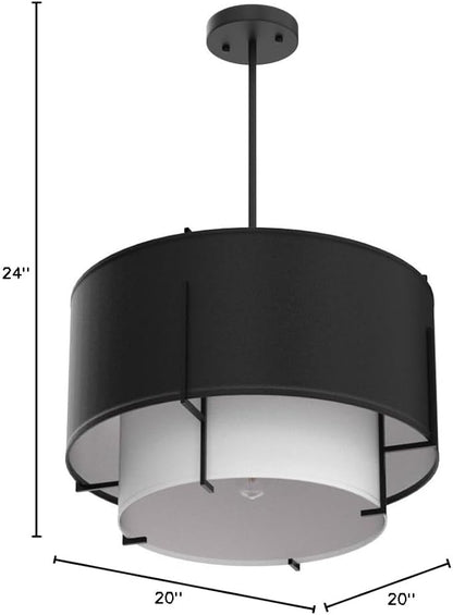 Saint Mossi 4-Lights Modern Fabric Chandelier for Dining Room, Black Farmhouse Chandelier Light Fixture Merged with Drum Style,Black Pendant Light Fixtures,H12 x D20,Down Rod Adjustable