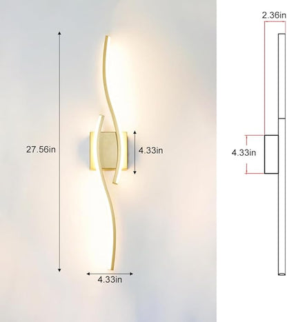 Daunton Modern Gold Wall Light Fixture Set of 2, RC Dimmable LED Wall Light Indoor, LED Wall Decor for Hallway Bedroom Living Room, Hardwired Wall Sconce with Remote Control, 27.56" in, Timer, Memory