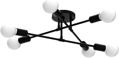 Modern Sputnik Chandelier, 6-Light Ceiling Light, 6 LED Light Bulbs Inlcuded for Bedroom,Dining Room,Kitchen,Office (Black)