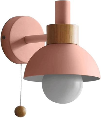 1-Light Nordic Bathroom Wall Sconce with Pull Chain Switch, Modern Vanity Wall Lamp, Bedside Wall Lights for Mirror Kitchen Living Room Hallway Cabinet Porch(Pink)