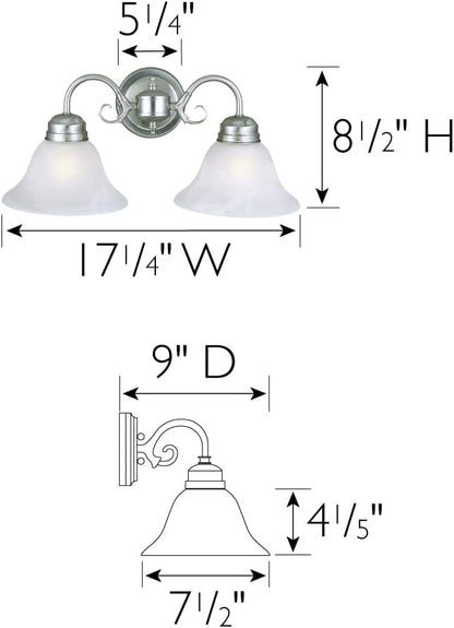 Design House 511600 Millbridge Wall Light Traditional 2-Light Indoor Dimmable Light with Alabaster Glass for Bathroom Hallway Foyer, Satin Nickel