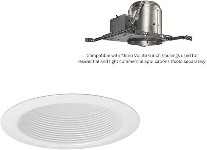 Juno VuLite 6" Recessed Light Trim, Air-Loc and Wet Rated Recessed Lighting Trim for New Construction and Remodel, Fully Enclosed Downlight Baffle Trim, Fits IC23, IC22, IC22R Can Light Housings