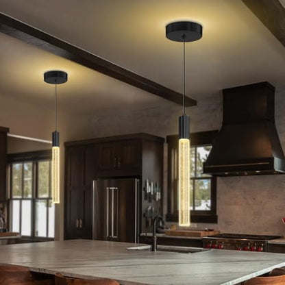 Modern Black Crystal Column Pendant Light Kitchen Island Dimmable LED Lighting Adjustable Hanging Pendant Lighting