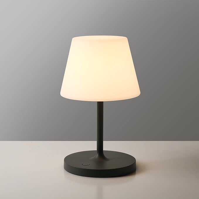 WEILAILUX Outdoor Battery Operated Table Lamp Waterproof, 4000mAh Cordless Table Lamp Rechargeable, Touch Dimmable Desk Lamp, LED Night Light for Patio Camping Restaurant Home, H9.6in, Dark Grey