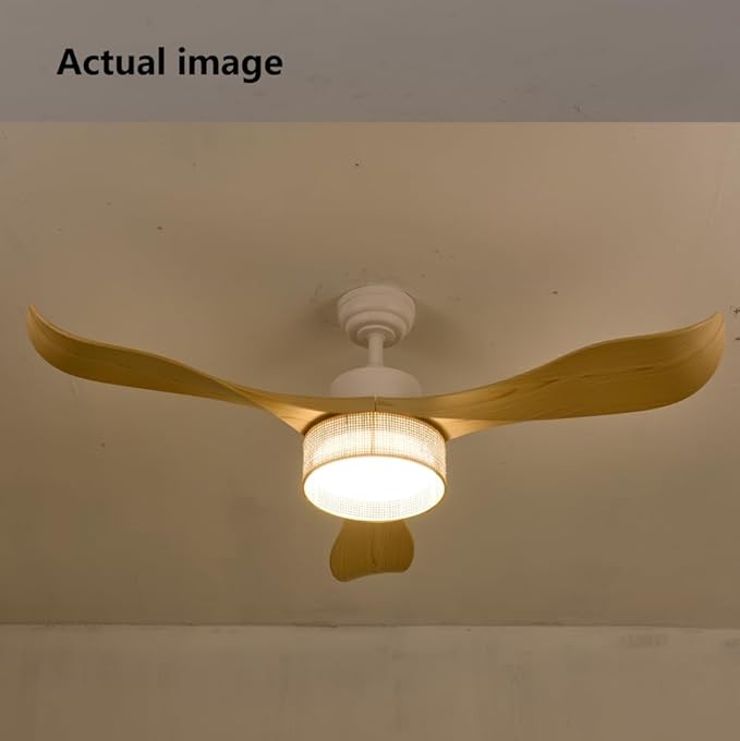 Eamonex 52 inches LED Bamboo DC Ceiling Fan with Light Fixture and Remote Control,Boho Wooden Bohemian Dimmable Rattan Wicker Fandelier for Indoor,Outdoor,Bedroom,Living room,Dining room
