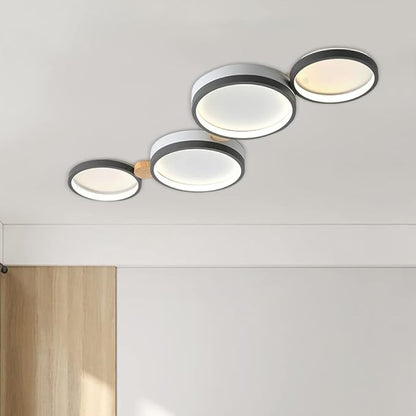 4-Lights LED Ceiling Light Fixture,23 Inch Modern Ceiling Lights Flush Mount Wooden 30W Dimmable Chandelier for Living Room Bedroom Kitchen,3000K/4000K/6000K Temperatures Selectable Grey