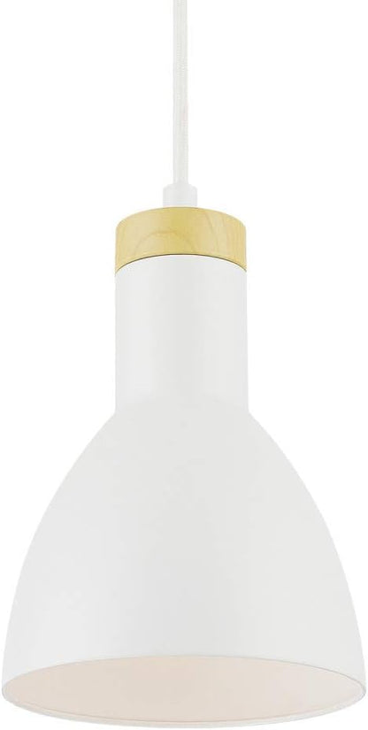 Globe Electric 60765 1-Light Pendant Light, Matte White, Wood Grain Accent