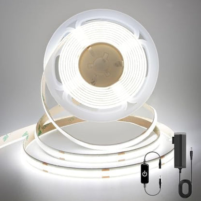 Pandery COB LED Strip,LED Strip Lights 3M/9.84ft,Touch Dimmable LED Strips,CRI90+,6000K Natural White cob led,1600LEDs,24V LED Tape Lights,Indoor for Bedroom, Kitchen, TV, Mirror,Cabinet