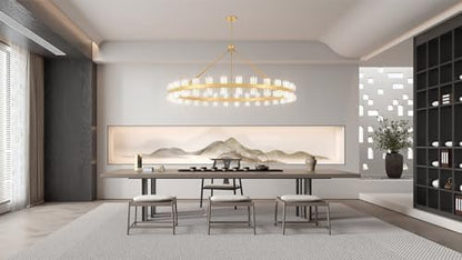 60 Inch Gold Wagon Wheel Chandelier with Crystal Shade, 60 Lights, Modern Farmhouse Style, Ideal for Dining Room, Kitchen, Entryways