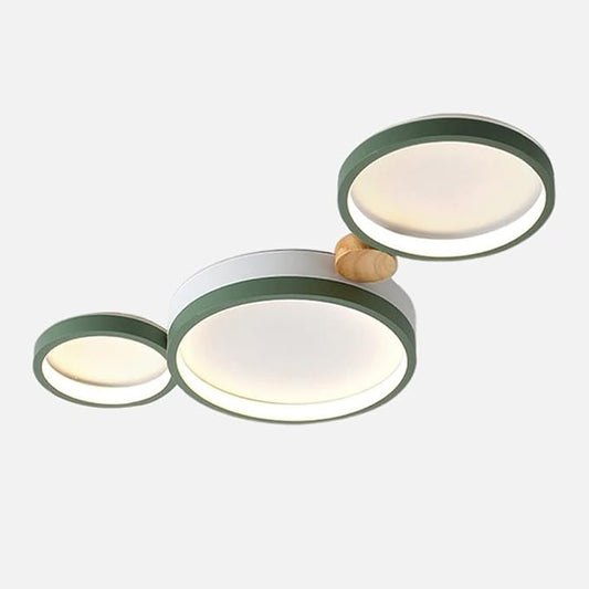 3-Lights LED Ceiling Light Fixture,22 Inch Modern Ceiling Lights Flush Mount Wooden 20W Dimmable Chandelier for Living Room Bedroom Kitchen,3000K/4000K/6000K Temperatures Selectable Green