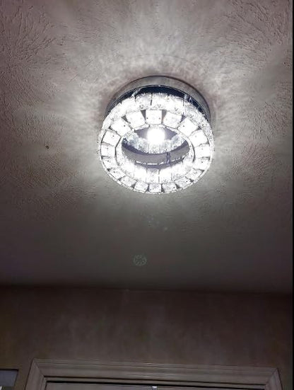 9.8" Crystal Flush Mount Ceiling Light Fixtures LED Round Mini Chandelier Light Fixture Ceiling Lamp for Kitchen Hallway Foyer 15 W 6000K Cool White