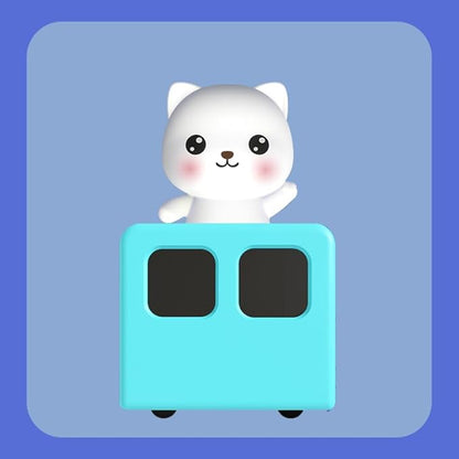Colorful Life Interactive Train Night Light – Sensor Engine with Musical Animal Cars, Magnetic Connection, Rechargeable, Warm & White LED, Cute Cat Design (White Cat, Eight Tone Model)