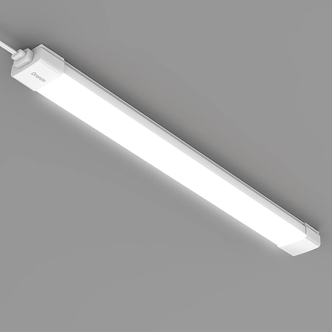 orenm Plug and Play Linkable Waterproof LED Tube Light 2FT 18W 5000K with Switch Cord Easy Installed on Ceiling or Wall Without Wiring for LED Garage Light Under Cabinet Light LED Shop Light (2FT)