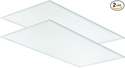 Lithonia Lighting CPX 2x4 LED Flat Panel Light, 2 Ft. x 4 Ft. LED Light Panel, Ceiling Lighting Fixture, 4000/5000/6000 Adjustable Lumens, 3500K/4000K/5000K CCT, Smooth Satin Lens, White (2-Pack)