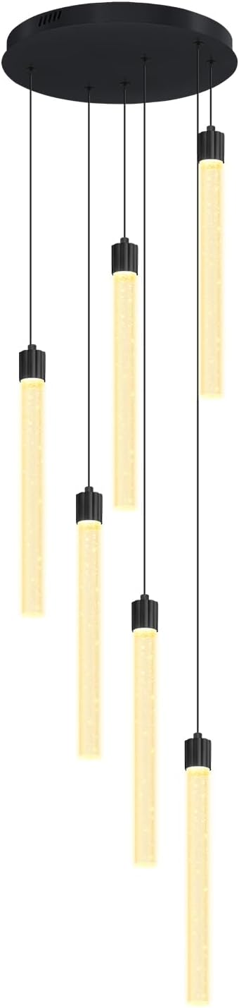 6-Light Black Modern Crystal Spiral Chandelier for Staircase High Ceiling Chandeliers Bubble Crystal Chandelier Lighting Cluster Hanging Light Fixture for Living Room Foyer