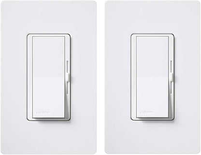 Lutron Diva LED+ Dimmer Light Switch for Dimmable LED, Halogen, and Incandescent Bulbs, 150 Watt, Single-Pole or 3-Way, DVWCL-153PH-2-WH, White (2-Pack) with Wallplate