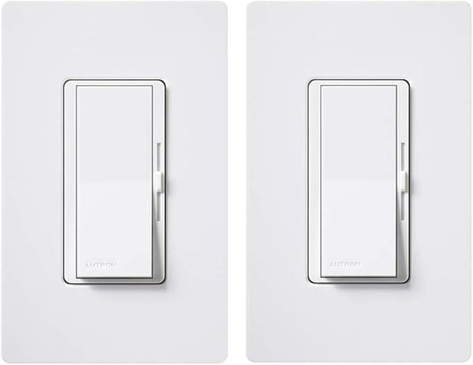 Lutron Diva LED+ Dimmer Light Switch for Dimmable LED, Halogen, and Incandescent Bulbs, 150 Watt, Single-Pole or 3-Way, DVWCL-153PH-2-WH, White (2-Pack) with Wallplate