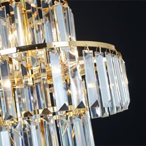 Gold Crystal Chandelier, 7-Light 4 Tiers 13.77" Crystal Light, Adjustable Hanging Metal Ceiling Lighting Fixture, Modern Foyer Dining Room Chandeliers for Bedroom,Hallway,Kitchen