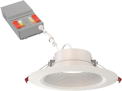 Juno LED Recessed Lights 6 Inch Round Wafer Downlight, 5-in-1 Switchable White Color Temperature, Adjustable Brightness, Deep Regressed Baffled Trim, 6-Inch, Matte White