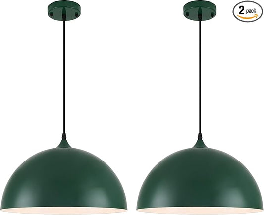 Green Pendant Lights Kitchen Island, 16 Inch Large Pendant Lights Kitchen Island, Large Dome Pendant Light, Modern Farmhouse Pendant Light for Kitchen Island, Dining Room, Cafe, Bar, 2 Pack