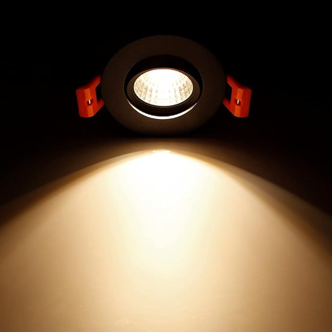 2Inch LED Recessed Ceiling Light, 3W Dimmable LED Downlight, 60 Beam Angle COB Recessed Lights with Driver, Warm White 3000K-3500K, 25W Halogen Bulbs Equivalent for Ceiling LigShting, Black 1Pack