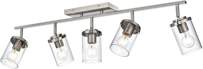BONLICHT Modern 5-Light Track Lighting Fixture Flush Mount Brushed Nickel Wall Mount Track Lights Kit Industrial Kitchen Ceiling Spot Light Indoor Bathroom Fixture Vanity Lights with Clear Glass Shade