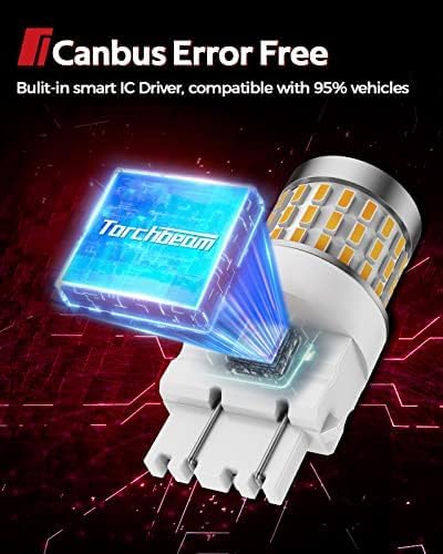 Torchbeam 3157 LED Bulbs for Turn Signal Lights, Yellow Amber 500% Brighter 3156 3056 4057 4157 LED Bulb 57-SMD LED Chipset with Projector Len for Parking Side Marker Brake Blinker Lights, Pack of 2