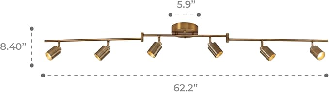 Shura Brushed Brass 6-Light Swivel Track Light with Rotatable Heads & Adjustable Arms, Integrated LED Bulbs, 5 ft. Ceiling Track Lighting Kit, 3000K, 3000 Lumens